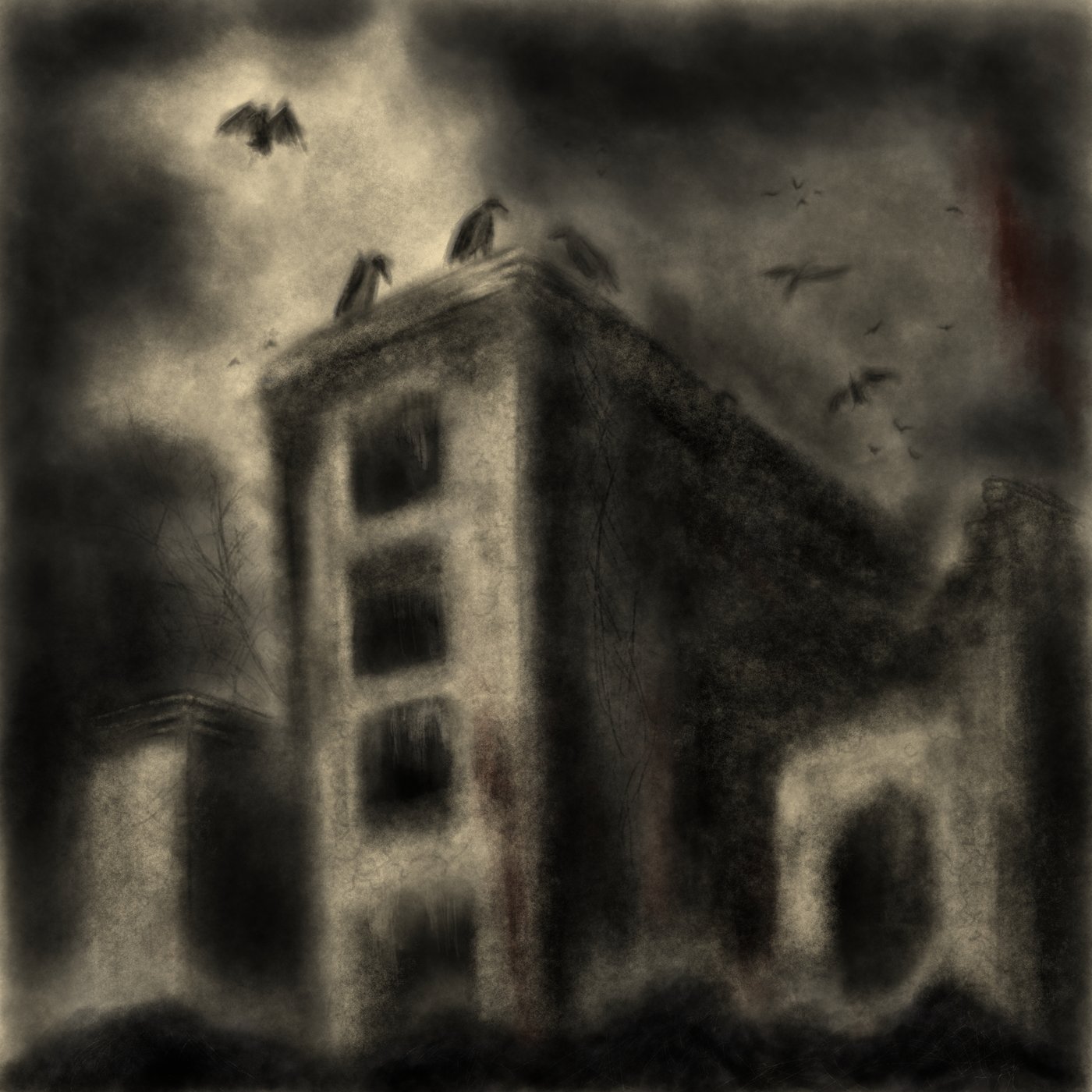 Carrion birds over the rooftops of Faulbruck