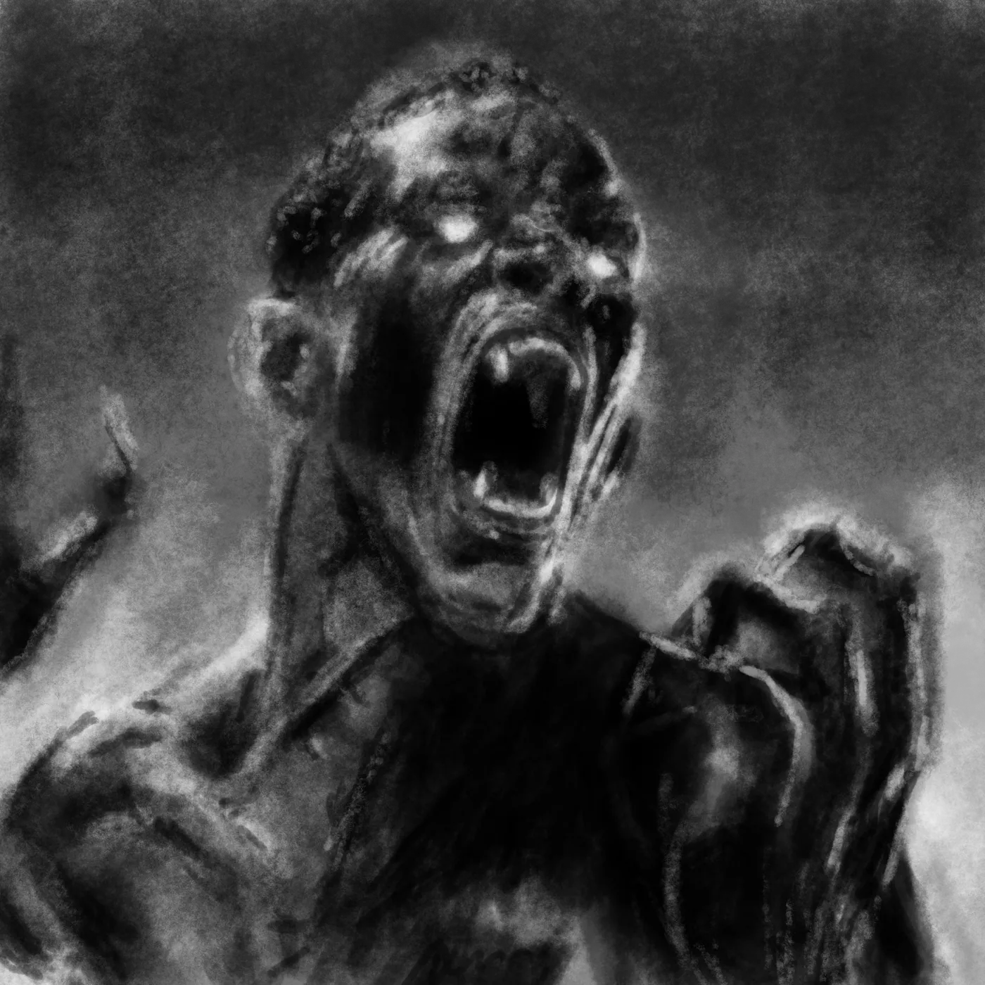 A screaming, demon-touched figure