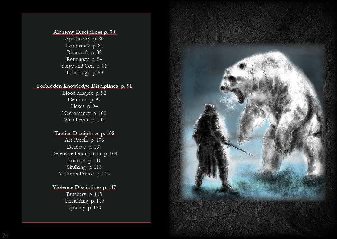 A Disciplines spread from the rulebook