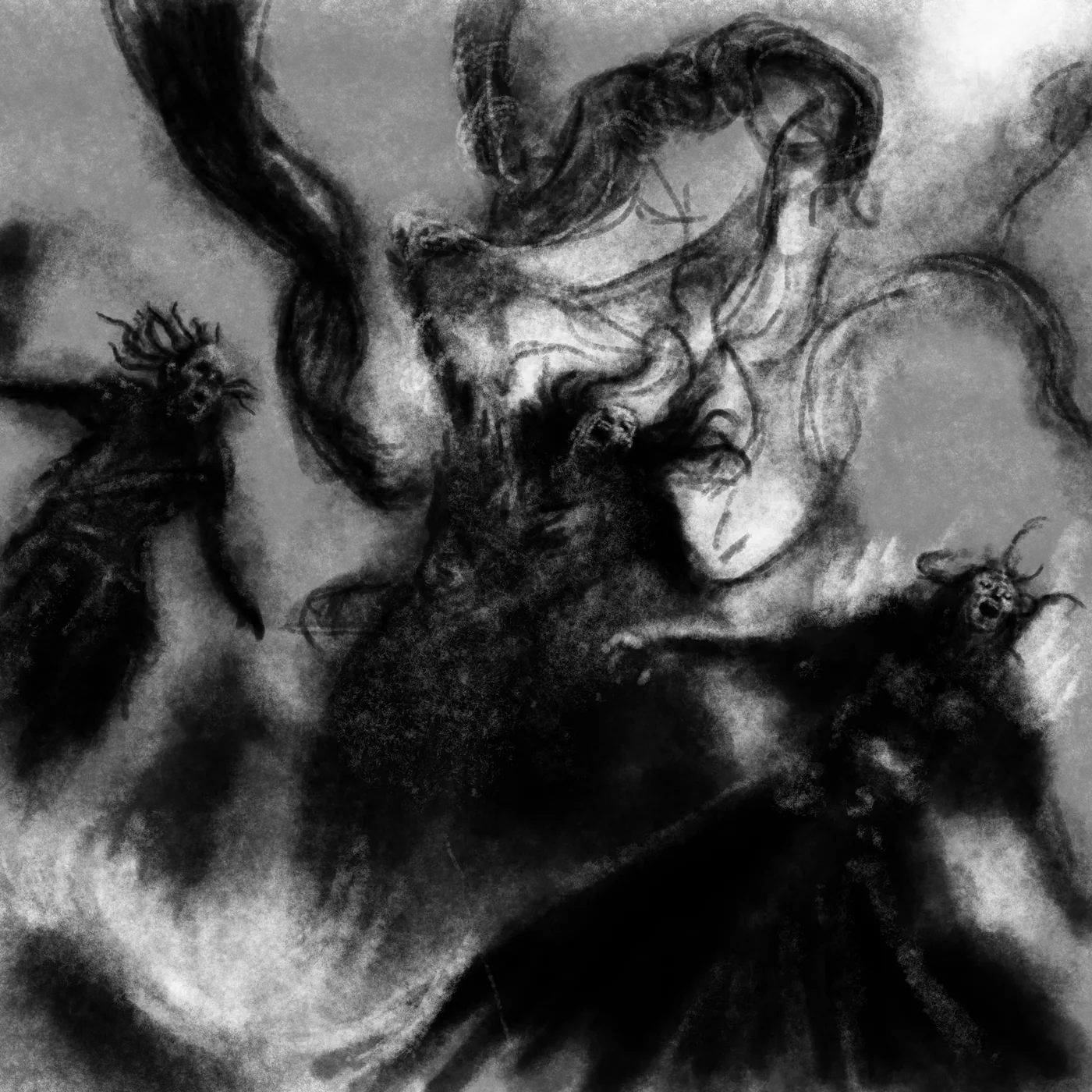 A sorcerer in the wilderness, wreathed in dark magick